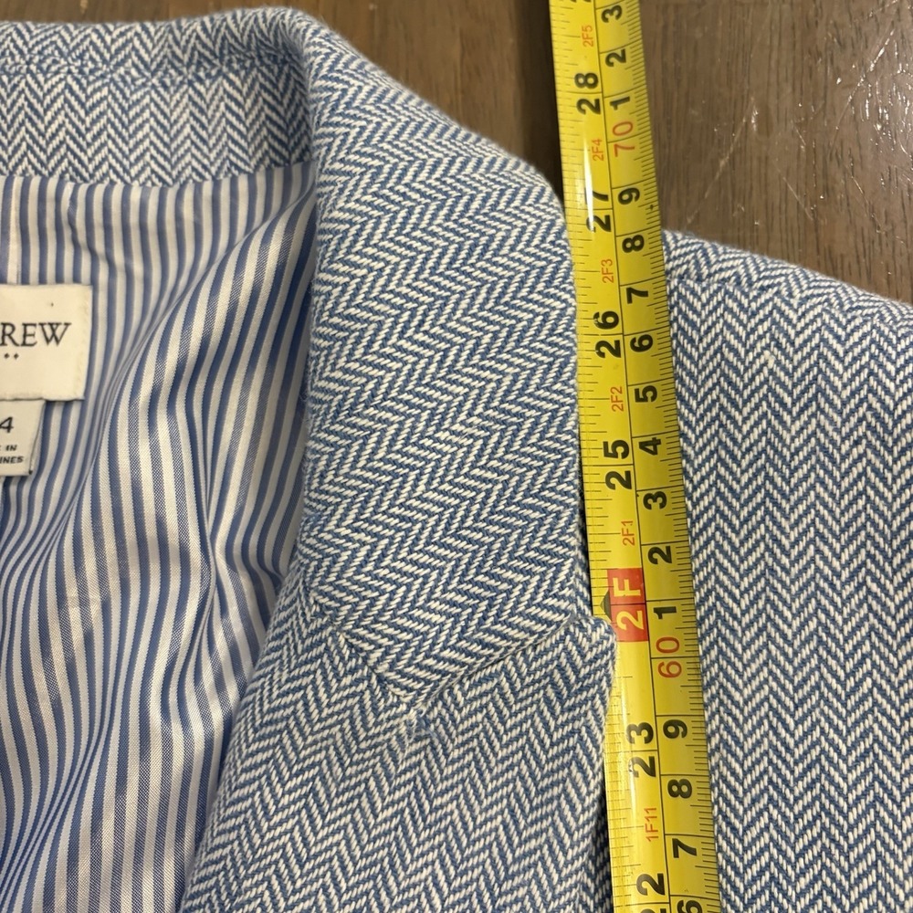 J. Crew Blazer Jacket Women's 14 Blue Herringbone One Button Linen Cotton Blend - Picture 10 of 13